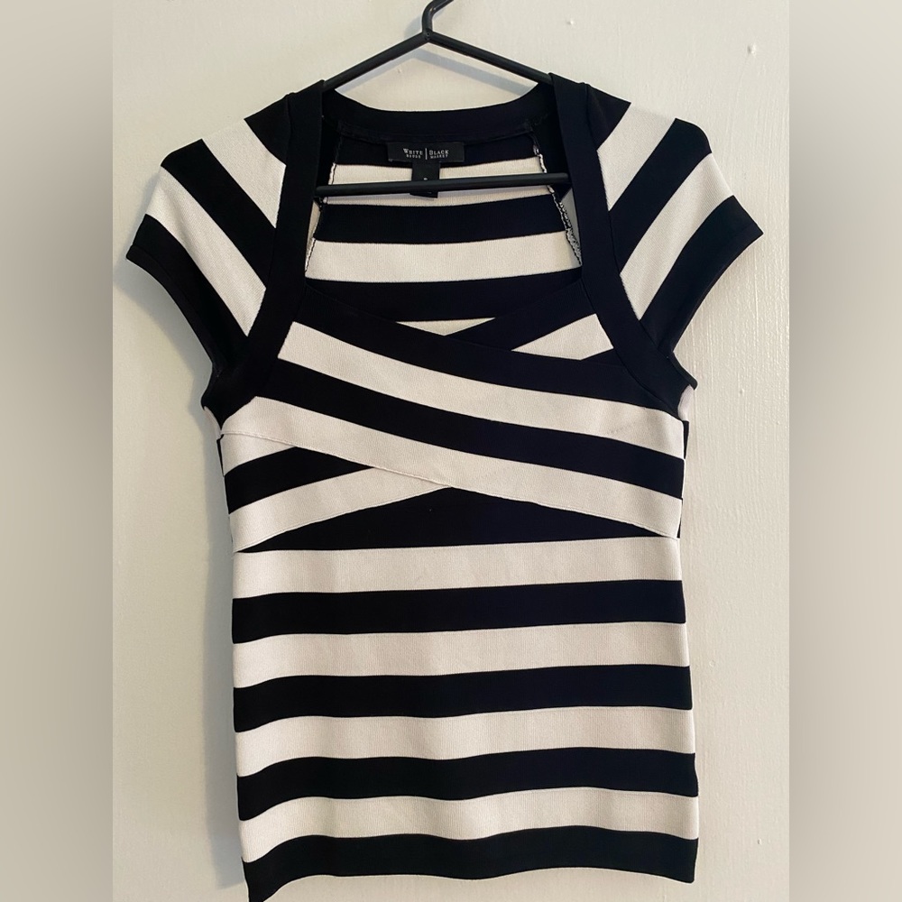 White House Black Market (black&white) knit top size S